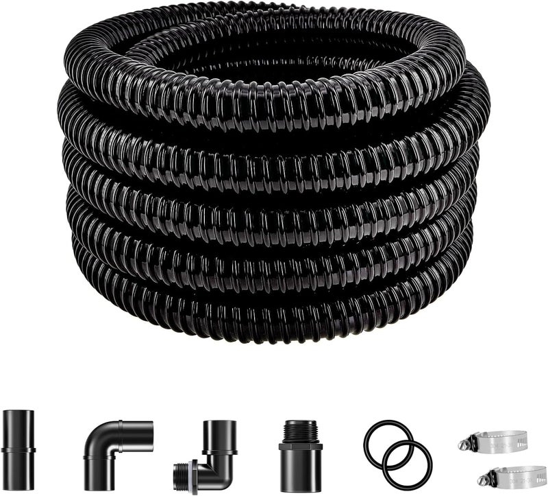 Longrun Pond Tubing 1.5 Inch 1-1/2'' Diameter, 26.9 ft Long Corrugated Flexible Hose Pipe with Clamps Pipe Fittings, Pool PVC Tube for Garden Ponds Waterfalls Camping Caravans Filters Drainage Marine - Image 1